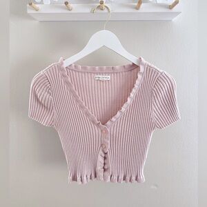 Aeropostale Cardigan Button Short Sleeve pink size small rose crop button down